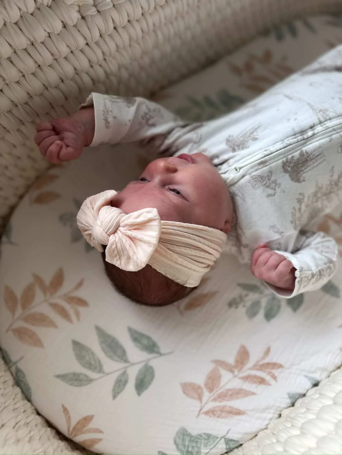 Baby Pink Smaller Bow Cable Knit Headband - Image 4
