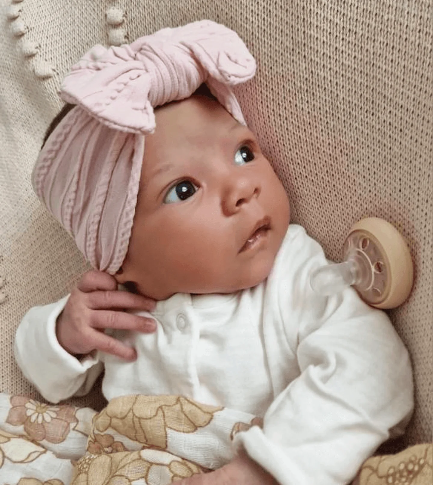 Blush Pink Smaller Bow Cable Knit Headband - Image 4