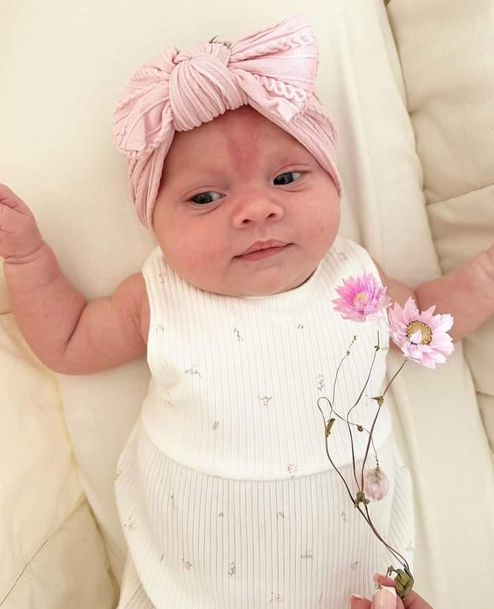 Blush Pink Smaller Bow Cable Knit Headband - Image 5