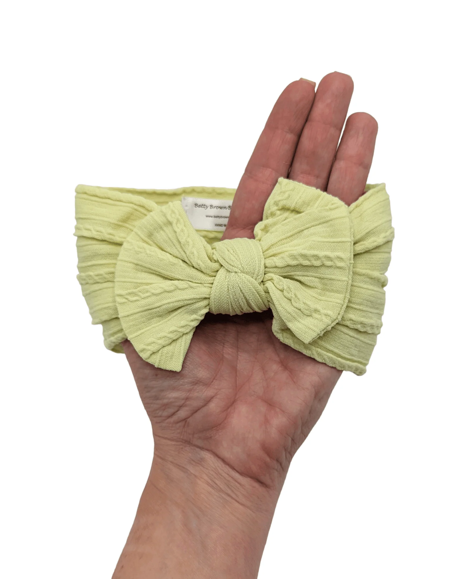 Bright Lime Green Smaller Bow Cable Knit Headband - Image 2