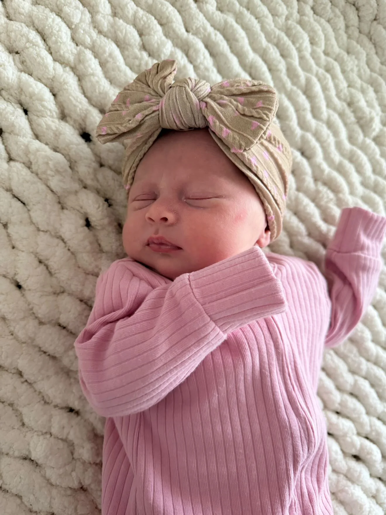 Brown and Pink Heart Pattern Smaller Bow Cable Knit Headband - Valentines Day - Image 3