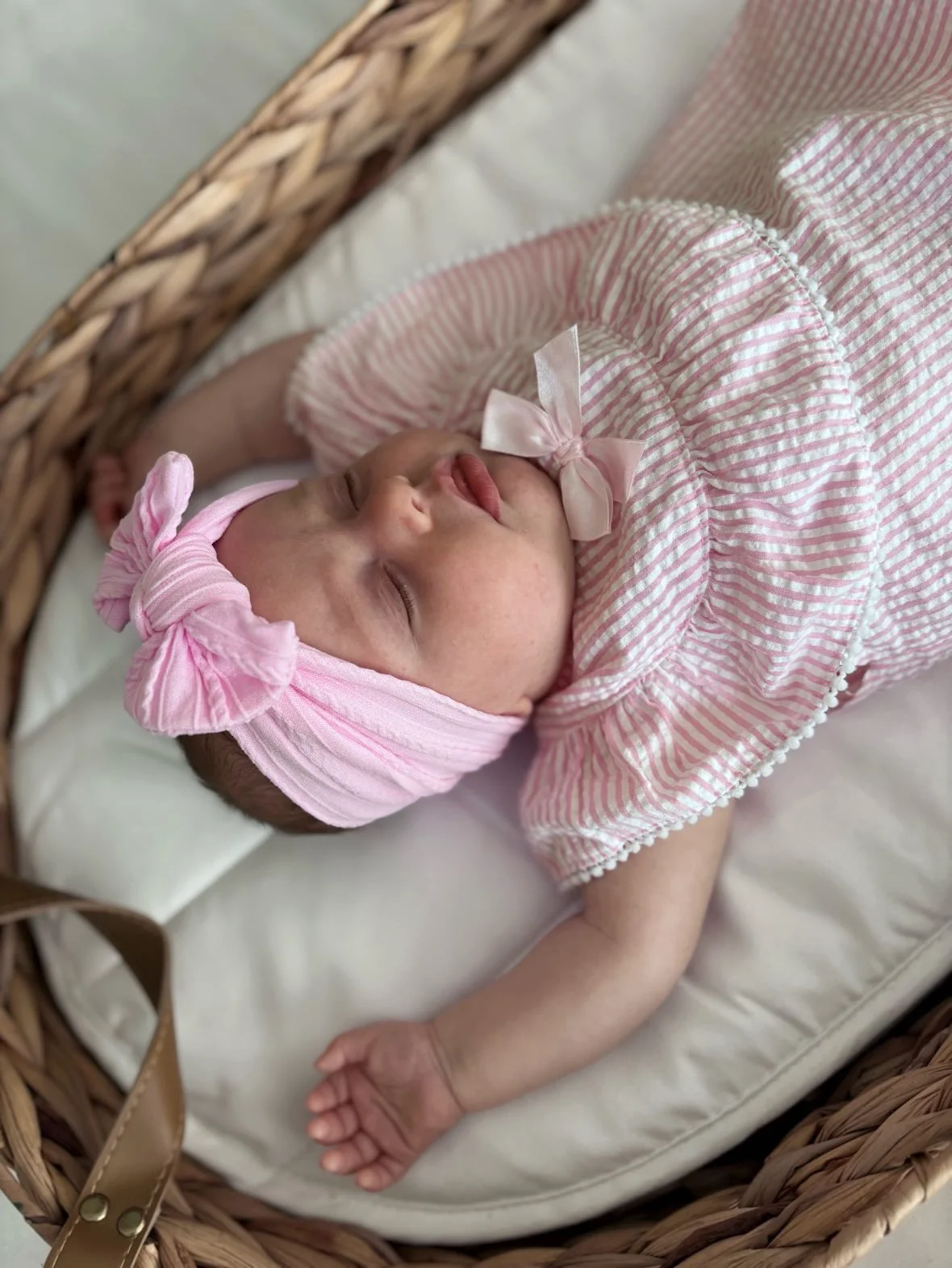 Carnation Pink Smaller Bow Cable Knit Headband - Image 3