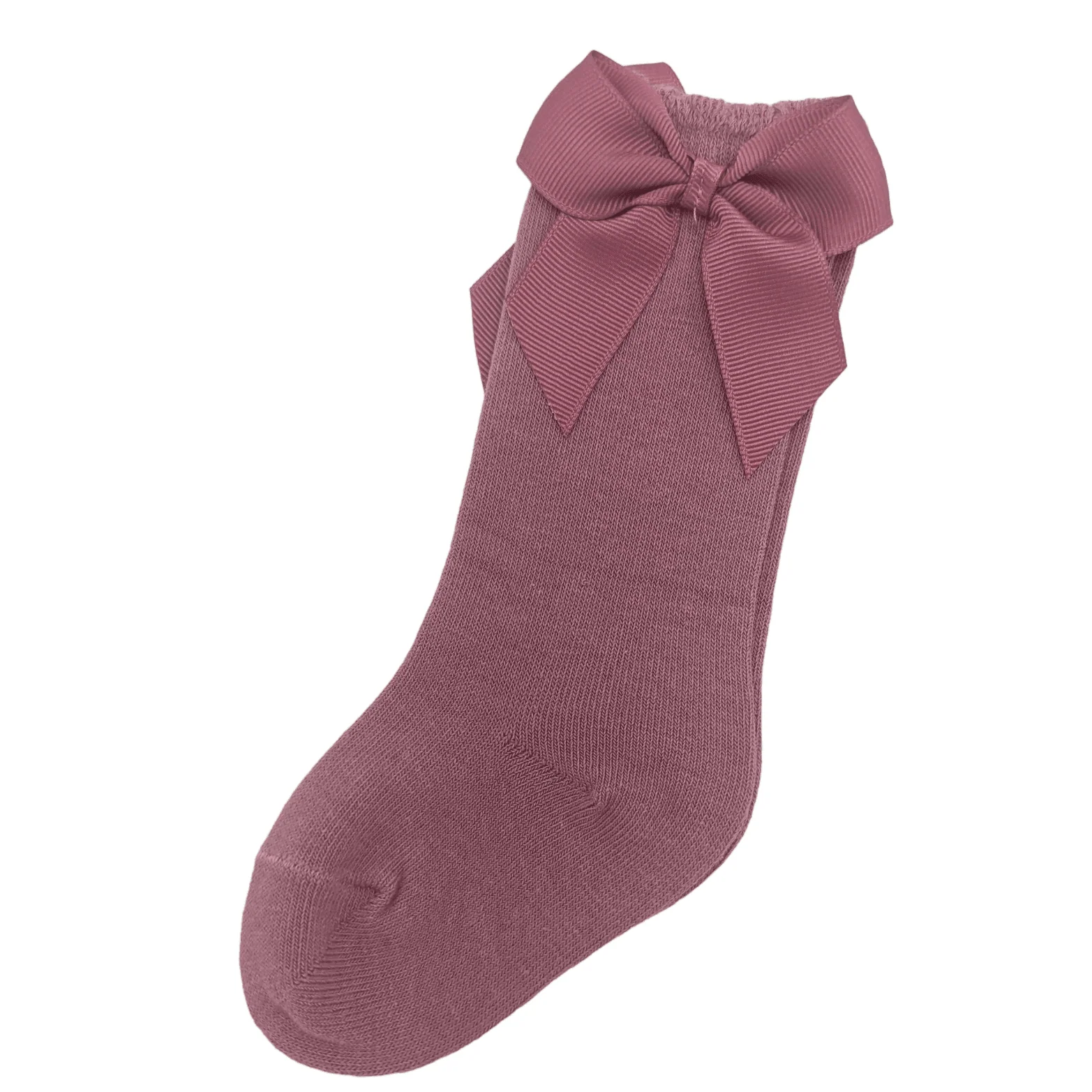 Dark Berry Knee High Style Socks With 3 Inch Bow