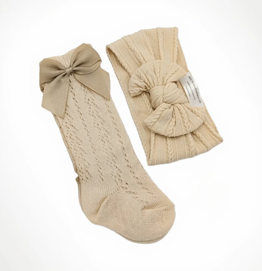 Our Latte Smaller Headband & Open Patterned Knee High Socks Set