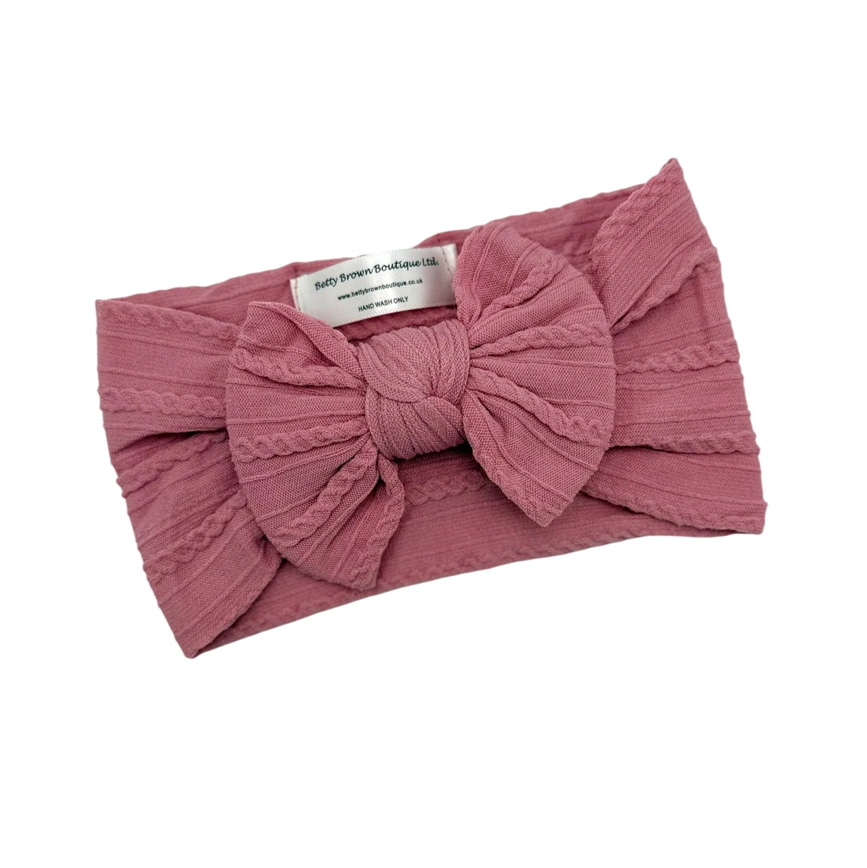 Light Berry Smaller Bow Cable Knit Headband - Image 2