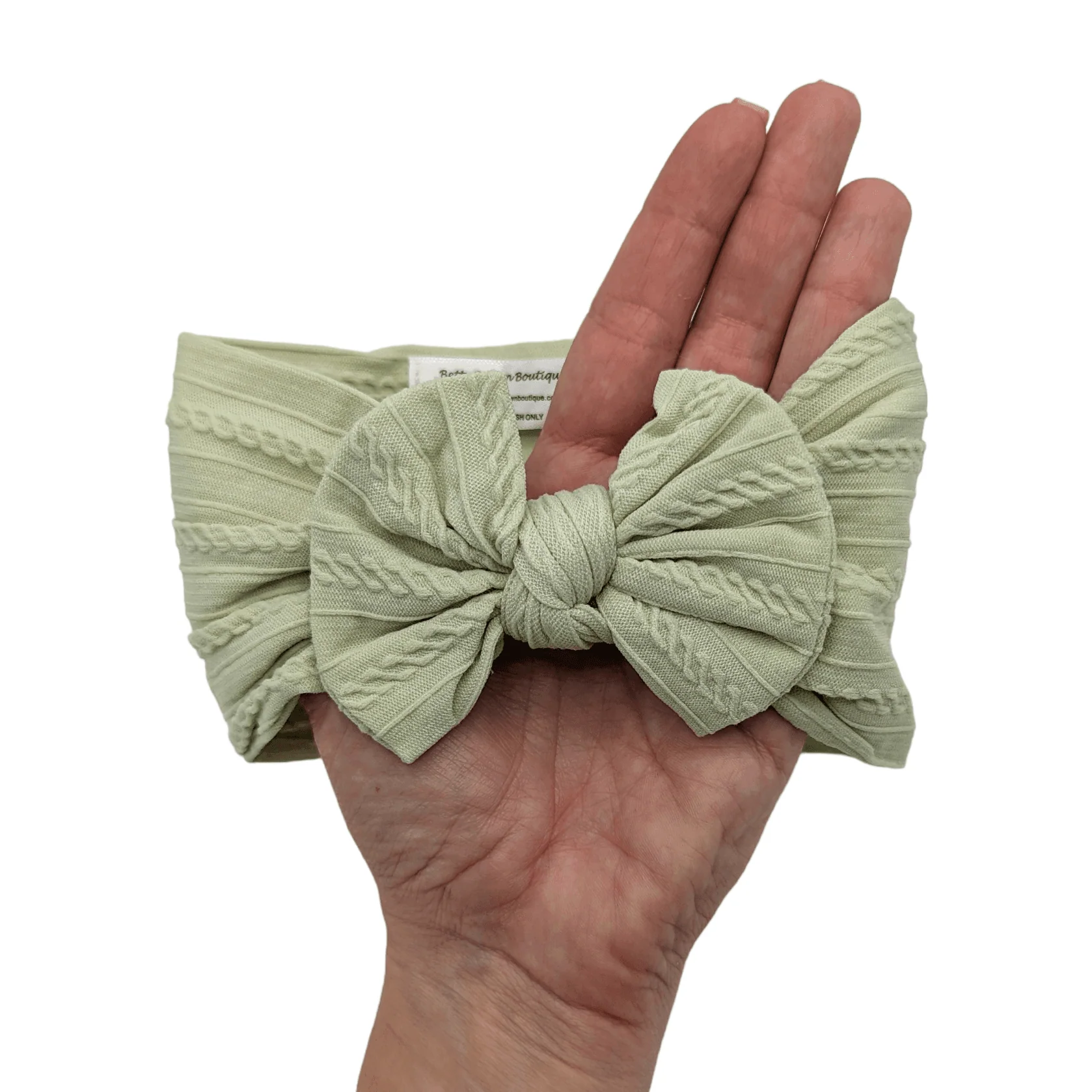 Lime Green Smaller Bow Cable Knit Headband - Image 2