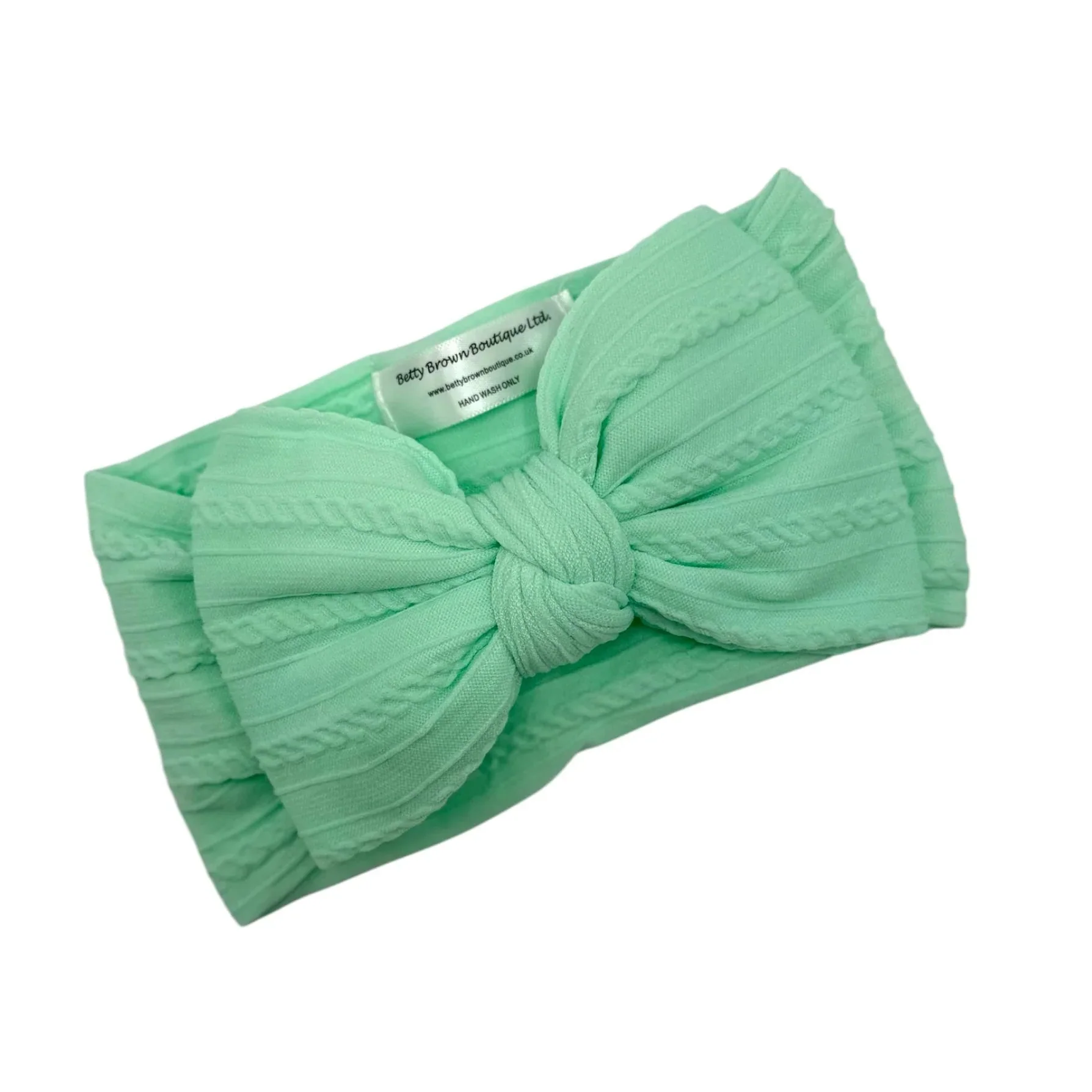 Mint Green Larger Bow Cable Knit Headband - Image 2