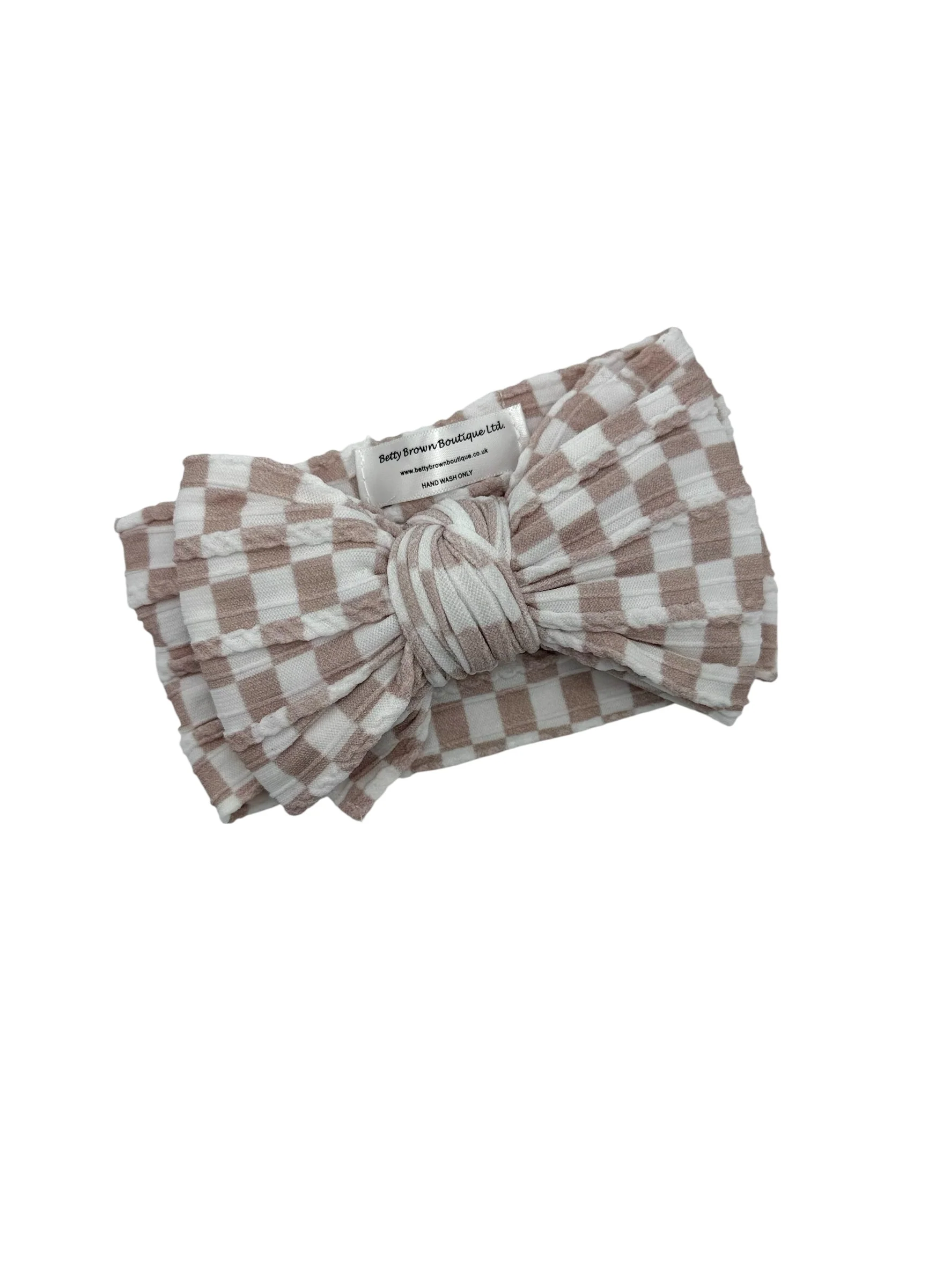 Neutral Checkered Pattern Larger Bow Cable Knit Headband - Image 4