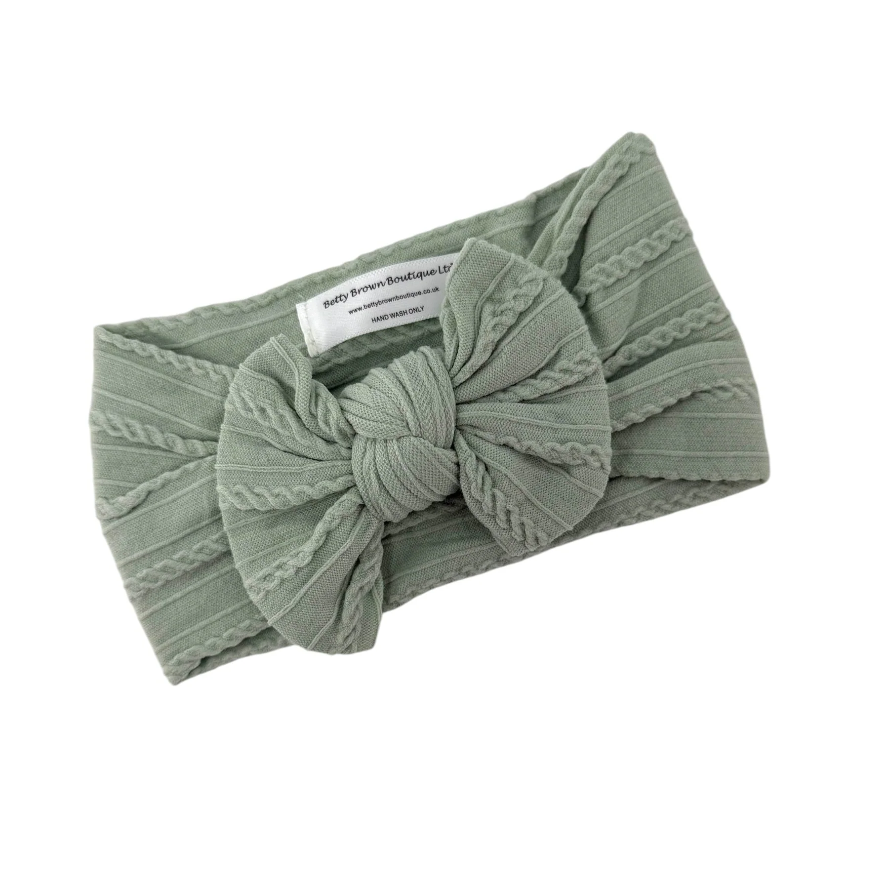 Olive Green Smaller Bow Cable Knit Headband - Image 2