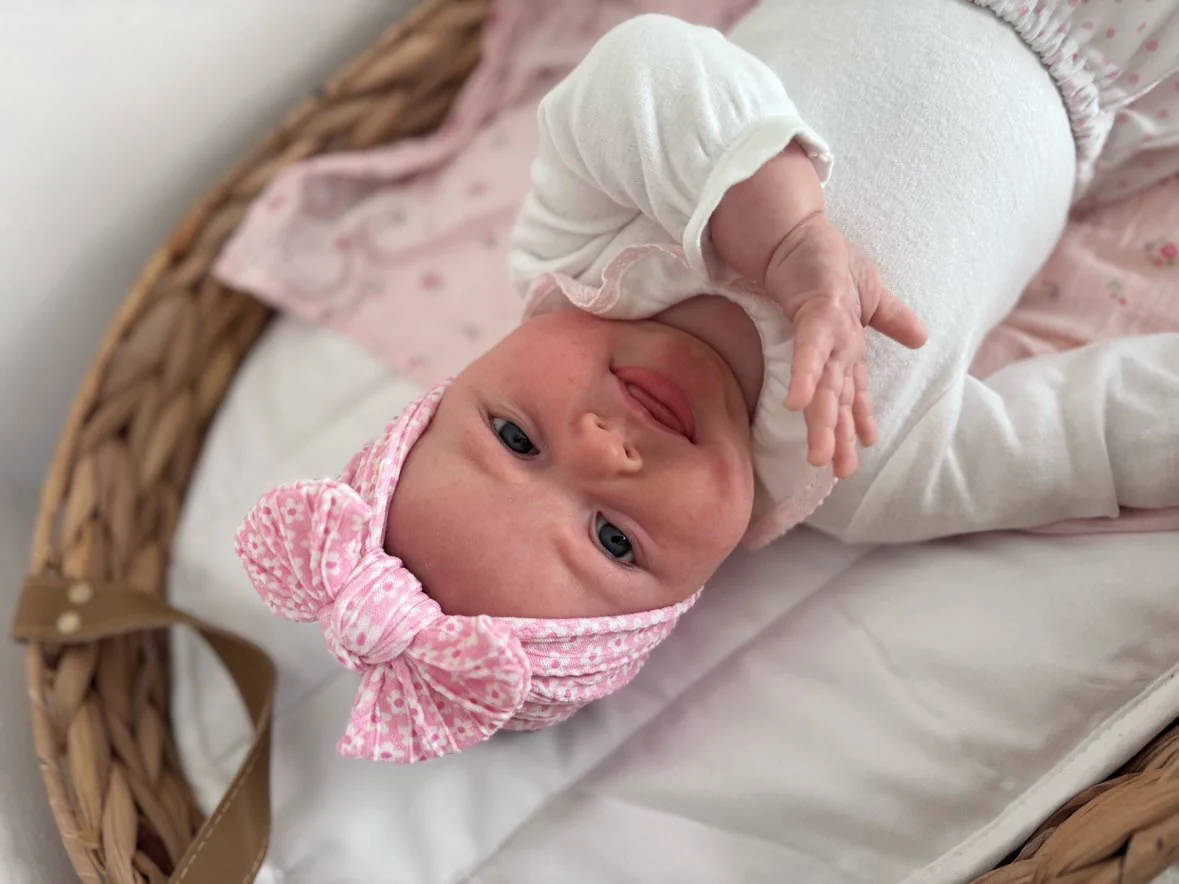 Pretty Pink Daisy Pattern Smaller Bow Cable Knit Headband - Image 4