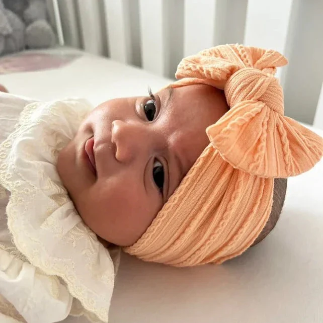 Peach Smaller Bow Cable Knit Headband
