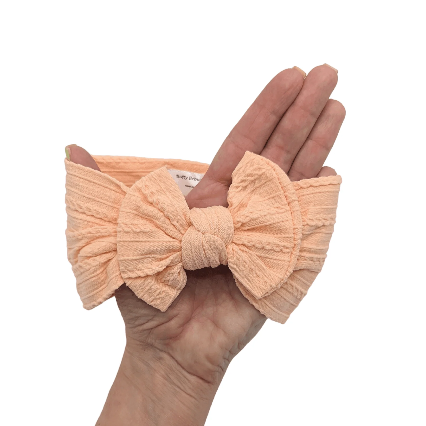 Peach Smaller Bow Cable Knit Headband - Image 2
