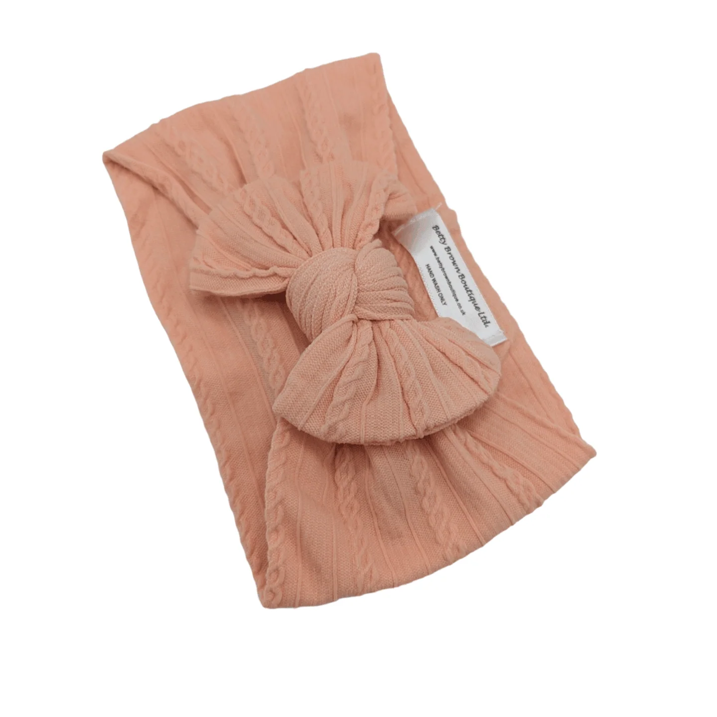 Peach Sunset Smaller Bow Cable Knit Headband - Image 4