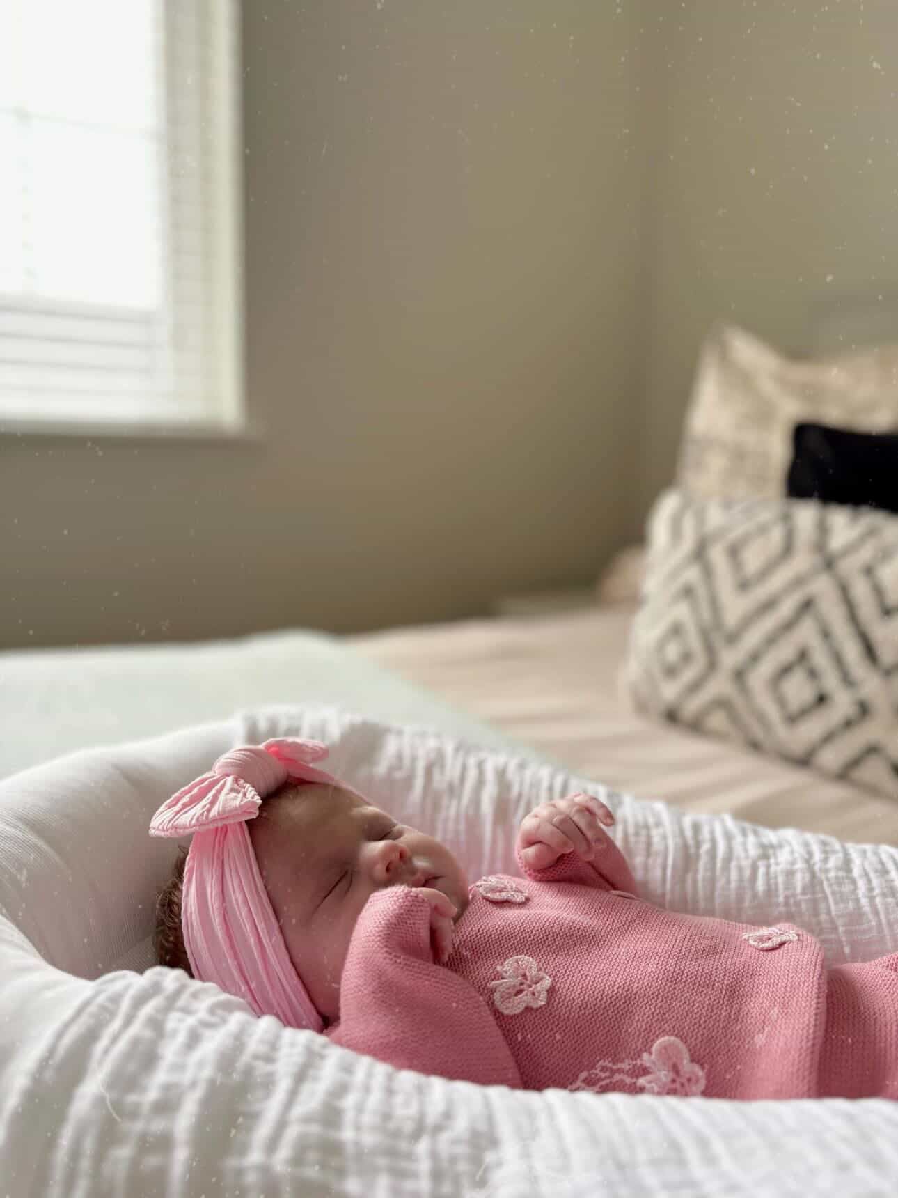 Pink Blossom Smaller Bow Cable Knit Headband - Image 4