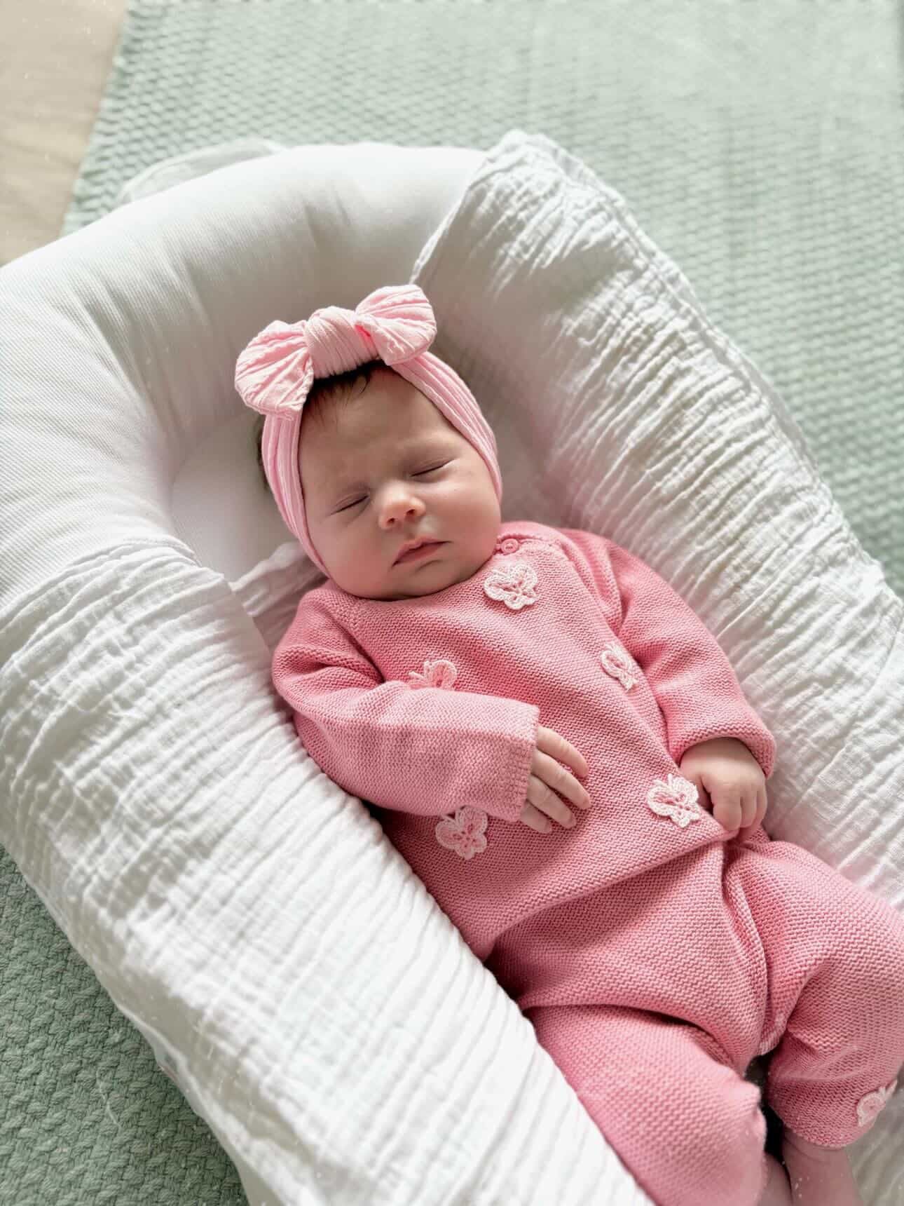 Pink Blossom Smaller Bow Cable Knit Headband - Image 5