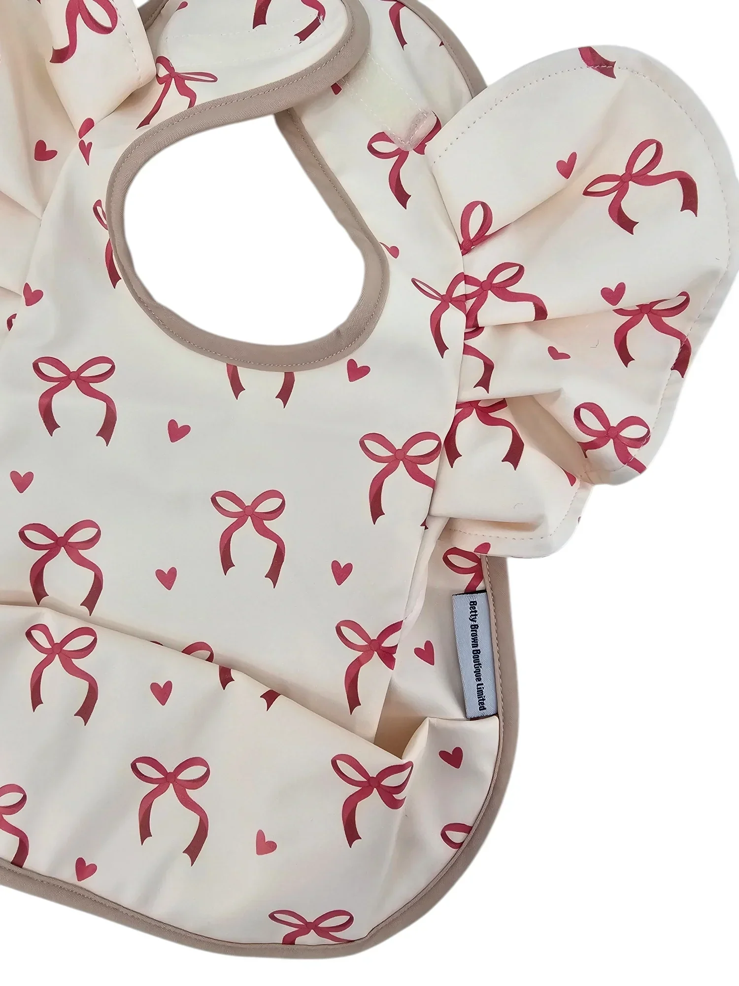 Pink Bow Pattern Frill Detailed Waterproof Weaning Bib - Image 5