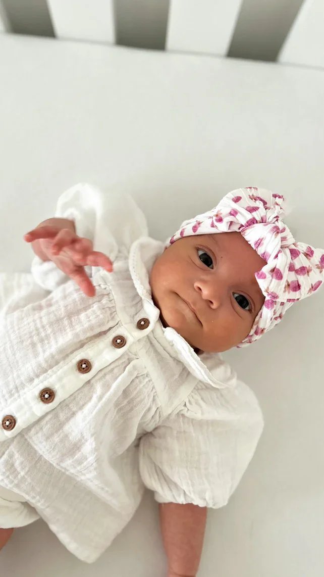 Pink Watercolour Strawberry Pattern Smaller Bow Cable Knit Headband - Image 4