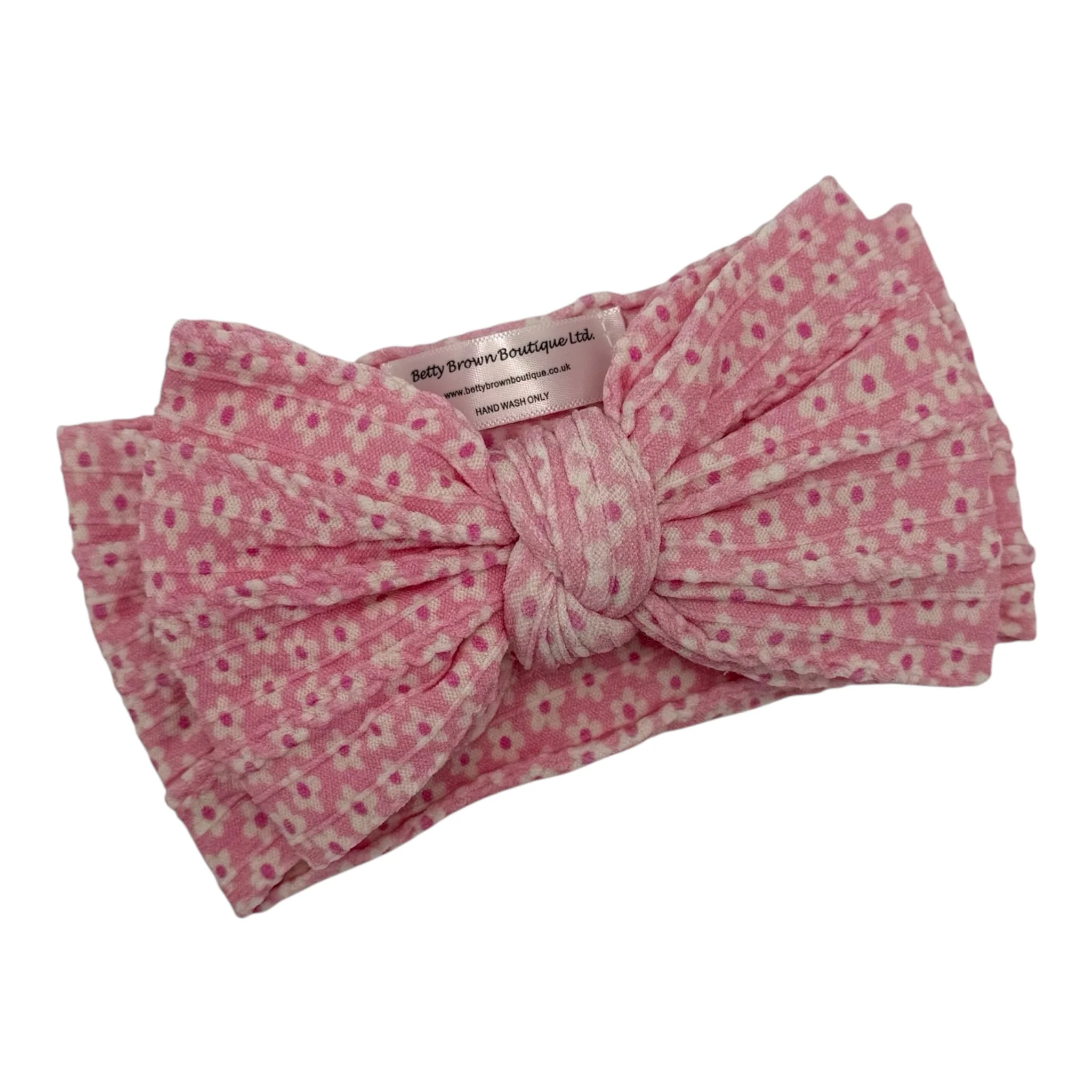 Pretty Pink Daisy Pattern Larger Bow Cable Knit Headband - Image 5