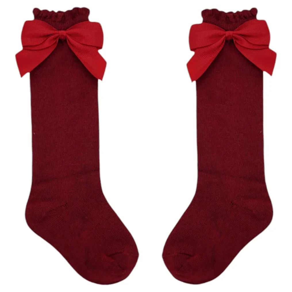 Red Knee High Style Socks With 3 Inch Bow - Image 2