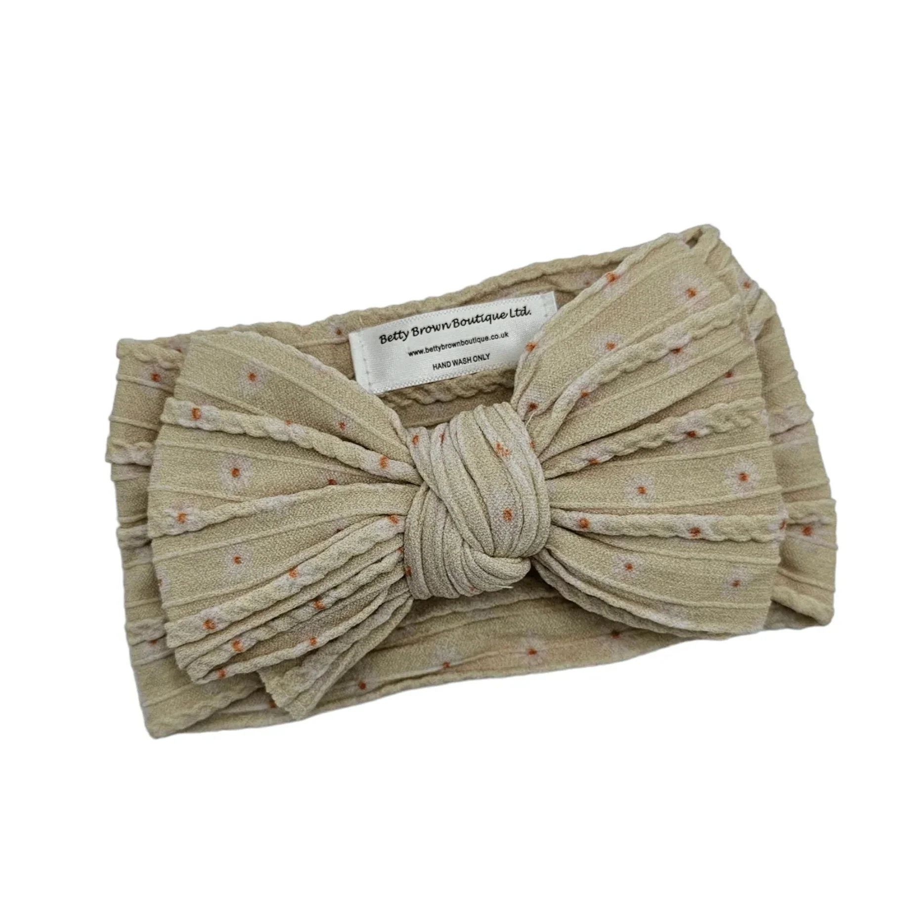 Sand Daisy Pattern Larger Bow Cable Knit Headband