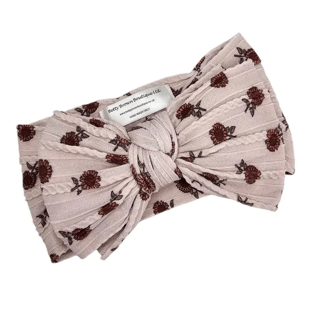 Sunflower Pattern Larger Bow Cable Knit Headband