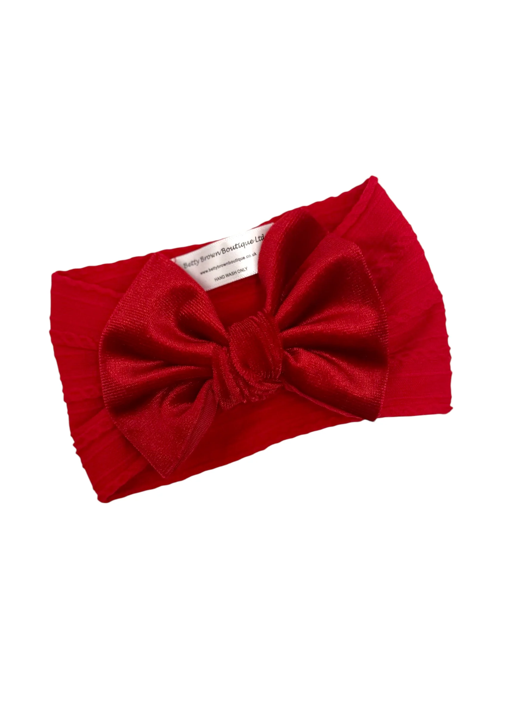 Red Velvet Smaller Bow Cable Knit Headband - Christmas Collection - Image 3